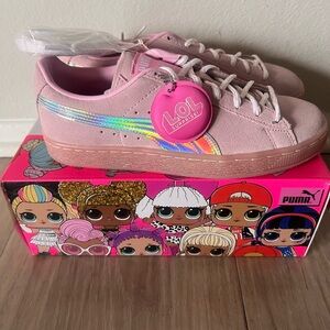 Puma Pink Kids Sneakers with Holographic Detail